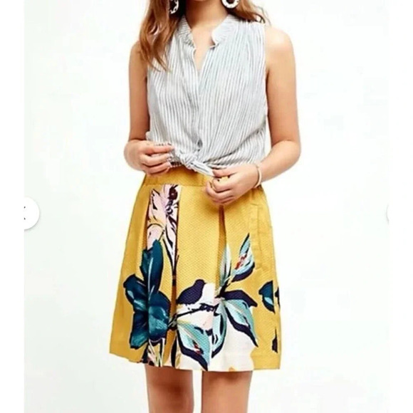 Maeve Anthropologie Yellow Floral Jacquard Textured Mini Skirt Size 14 - Picture 2 of 11